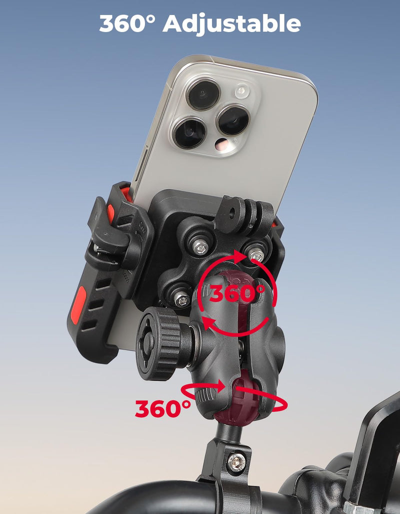 KEMIMOTO Motorcycle Phone Mount with Anti-Theft, Anti-Vibration Dampener | One-Hand Operation 360° Adjustable Mount for Motorcycle Bike ATV Scooter Golf Cart Fit 4.7"-7.2" Cellphone