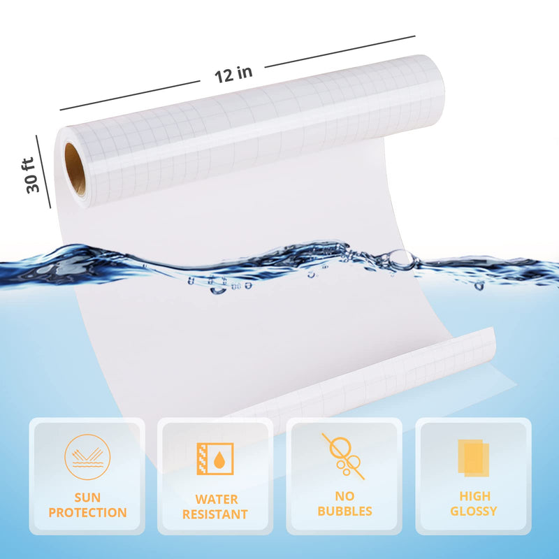 HTVRONT Clear Self-Adhesive Laminating Vinyl Roll-12"x30FT Non Thermal Laminating Film,No Machine Needed Clear Vinyl Laminate for Stickers 12*30ft Feet