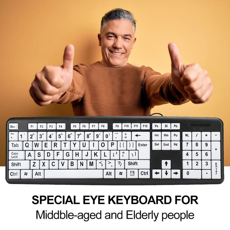 Zopsc-1 Wired USB Wired Keyboard USB Keyboard Low Vision Keyboard Black Computer Keyboard with White Large Print Keys(Black)