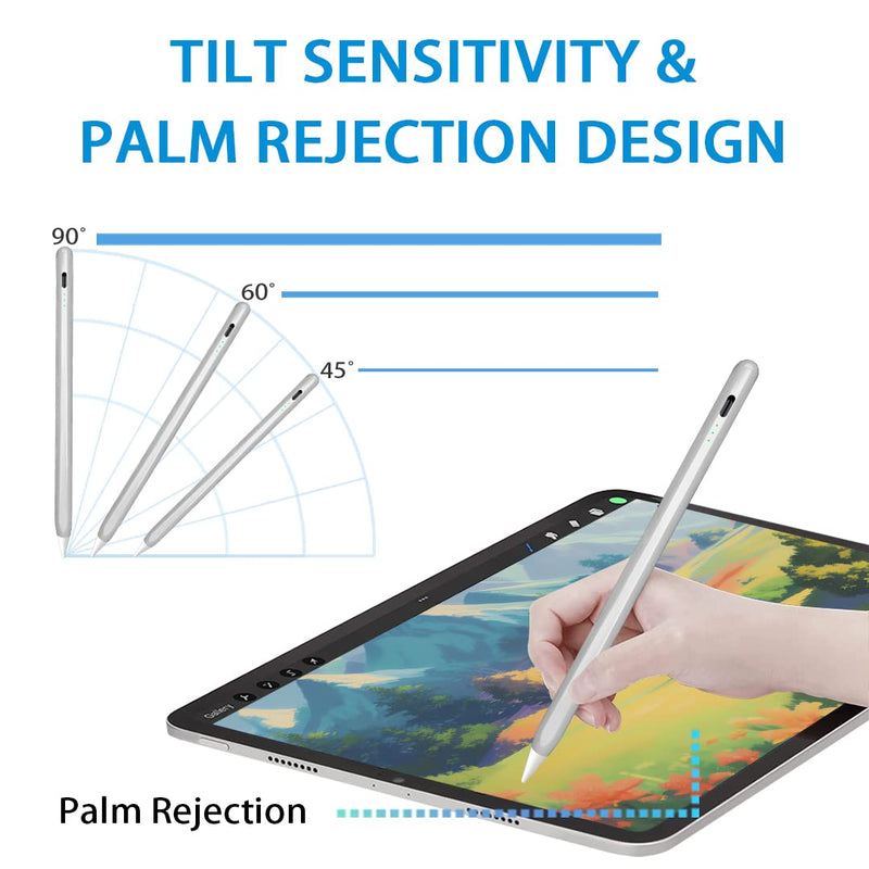 iPad Pencil 2nd Generation with Palm Rejection & Tilt Sensitive Apple Pen 1st Gen Compatible with iPad 10/9/8/7/6th iPad Pro 11/12.9 Inch iPad Air 5/4/3rd iPad Mini 6/5th Gen-Silver Silver