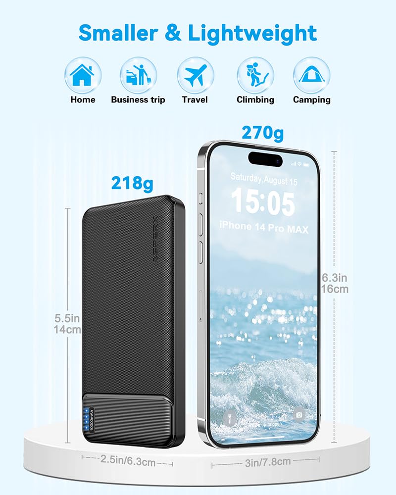AsperX 2-Pack 10000mAh USB C Output Portable Charger Power Bank Fast Charging, Portable Phone Charger External Battery Pack for iPhone, Samsung, Google LG and Heated Vest Black+White