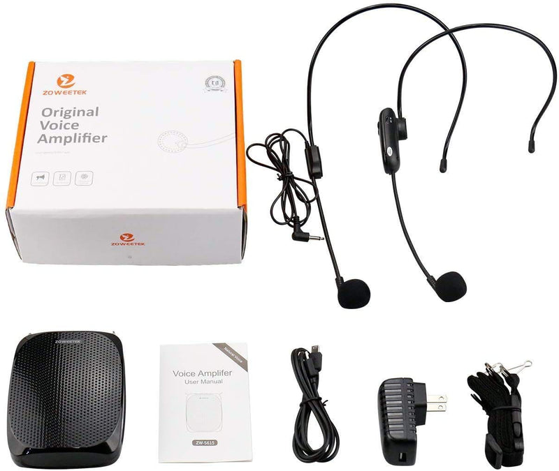 [AUSTRALIA] - ZOWEETEK Original Voice Amplifier for Teachers with 2 Microphones, Wireless Voice Amplifier Microphone Headset, Portable Speaker Megaphone for Classroom, Training, Teaching, Yoga, Meeting, Speech Black 