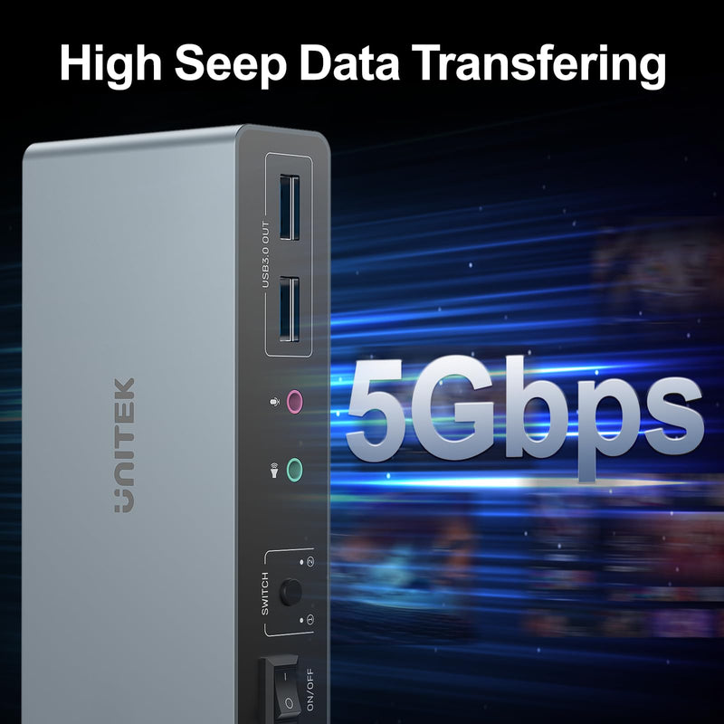 Unitek KVM Switch 2 Monitors 2 Computers HDMI Dual Monitor 4K@60Hz | 2 PC 3 USB Ports for Keyboard Mouse Hard Drives Mic Headphone Jack DC 5V Adapter Controller Extended and Mirror Mode Aluminum Grey