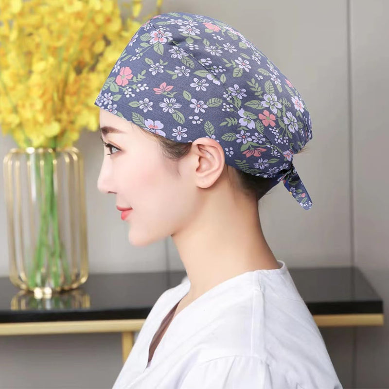 ZAMXHUG 2pcs Surgical Cap Adjustable with Button Work Cap Cotton Print Nurses Cap Unisex Dust Cap for Doctors, Nurses a