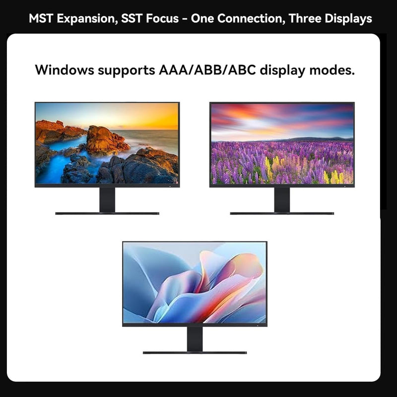 Displayport to Dual HDMI Splitter Extended for Double Screen 4K@60Hz Display Port to 2 HDMI Adapter for Computer Graphics Cards Support MST & SST Mode Jet Black DP TO 2 HDMI