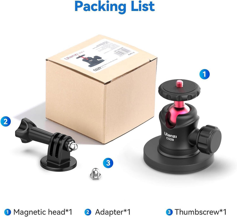 [AUSTRALIA] - ULANZI Magnetic Camera Mount for Action Camera, Strong Magnetic Mount with 360° Rotation Ball Head and Built-in 6 Magnets, Compatible with Gopro Hero 13/12/11/10, DJI Osmo Action Osmo Nano, Insta360 