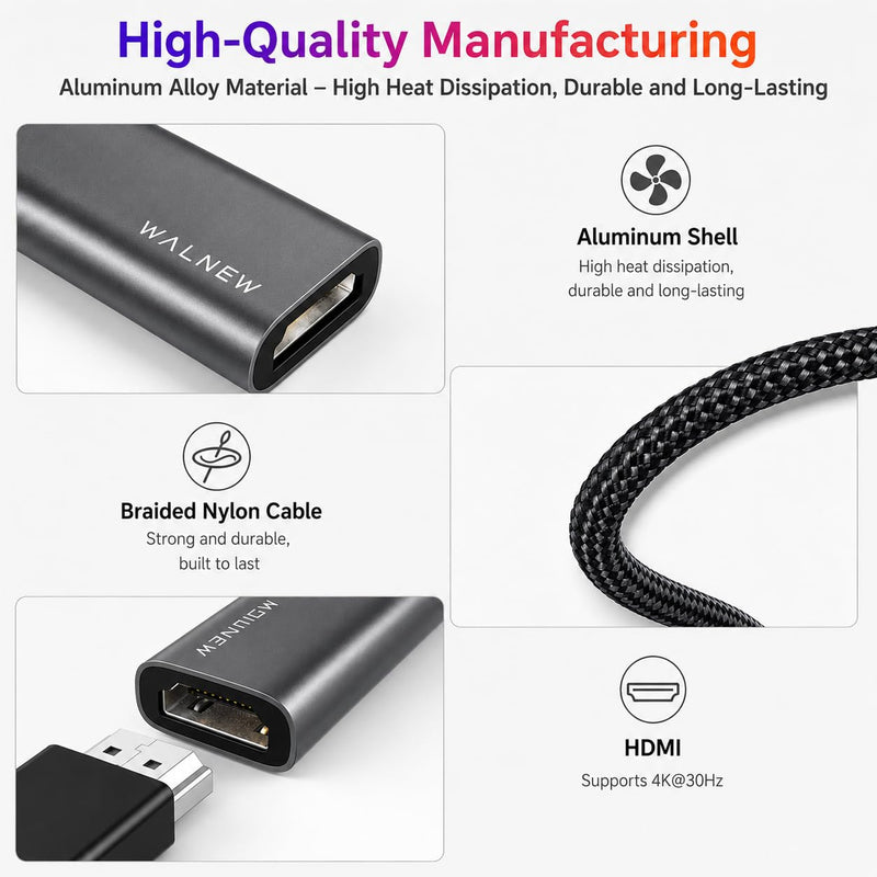 WALNEW USB-C to HDMI Adapter 4K 30Hz, Thunderbolt 3 Monitor Converter | Type-C to HDMI for Mac, MacBook, iPad Pro/Air, Samsung Galaxy, Chromebook, Surface, Dell XPS