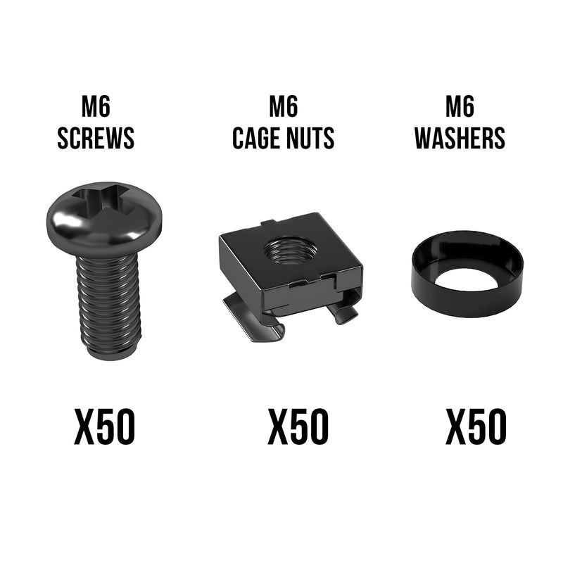 50 Pack of Black M6 Cage Nuts & Screws for Rack Mount Equipment Server 19x10"Cabinet, Patch Panel, Server Shelves Fixing & Installation Screws & Cage Nuts Wall Mount Server Network Enclosure 50