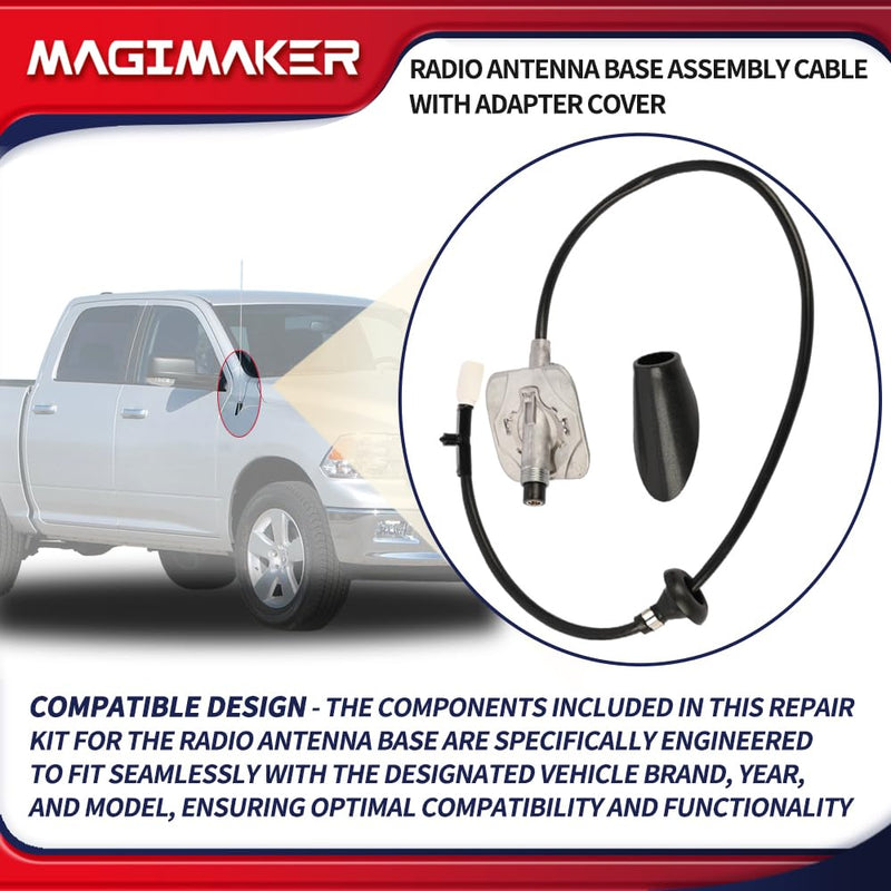 [AUSTRALIA] - Radio Antenna Base Assembly Cable with Adapter Cover 5064394AH Compatible with Dodge Ram 1500 2500 3500 4500 5500 2009-2021 Replace ‎5064394AG 5064395AE Tube Antenna Base Mast Kit 