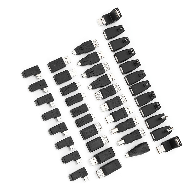 USB Adapter Kit, 40Pack Plug and Play Angled Mini Micro Type B Male Female Converters Connectors Type C Female to Micro USB Male Adapter for USB 2.0 Adapters
