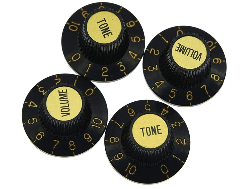 KAISH 4X Black with Gold Cap LP Guitar Witch Hat Knobs Top Hat Knob for Epi Les Paul SG Black w/Gold Cap