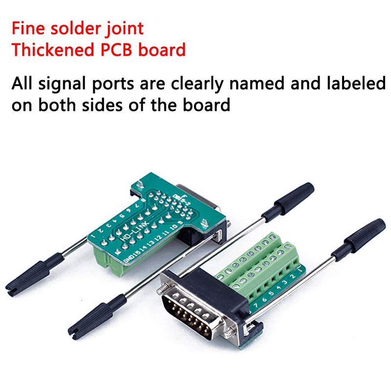 ANMBEST DB15 Solderless Serial to 15-pin Port Terminal Female Adapter Connector Breakout Board with Case Long Bolts Nuts (2PCS Female) 2PCS Female