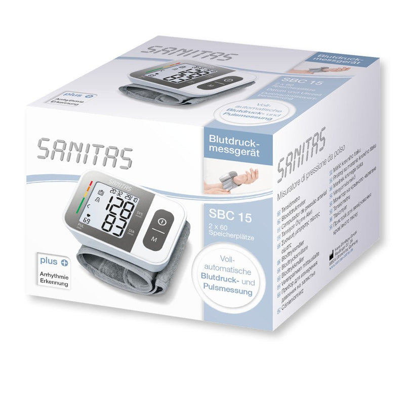Sanitas SBC 15 Wrist Blood Pressure Monitor, Fully Automatic Blood Pressure and Pulse Monitor, Alarm for Possible Heart Rhythmia