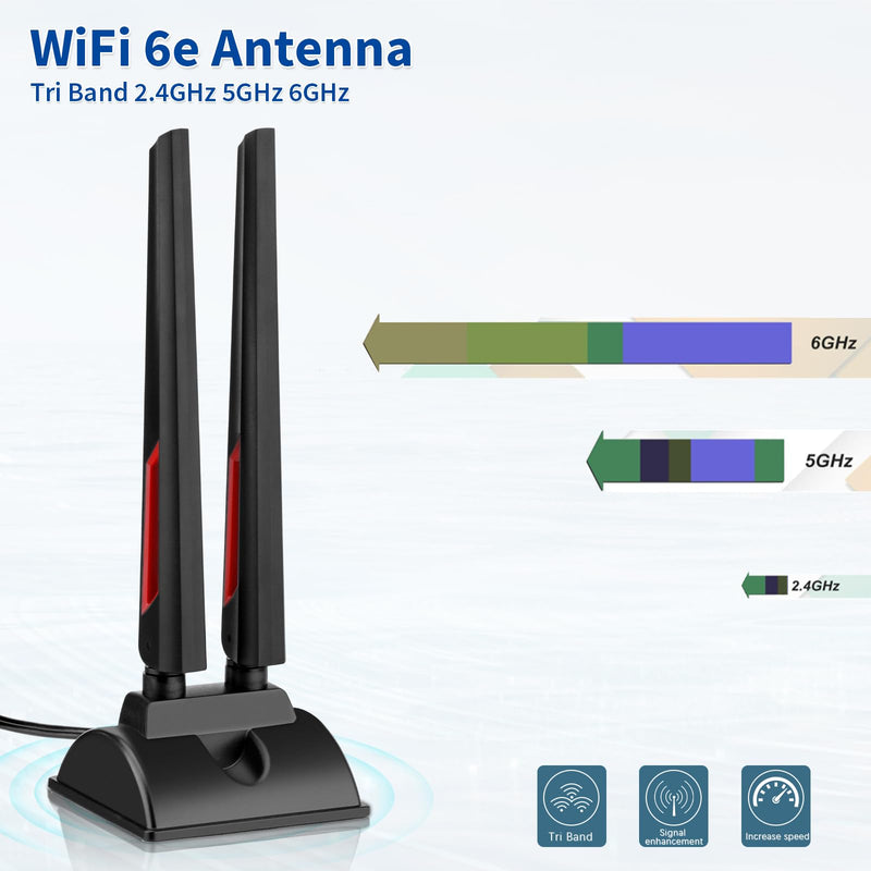 Superbat WiFi 6E Tri-Band Antenna 2.4GHz 5GHz 6GHz Magnetic Base WiFi Antenna with RP-SMA Extension Cable for PC Desktop Computer WiFi Card Wireless Network Router Security Cameras with base