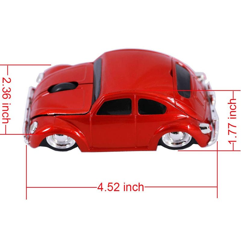 Jinfili 2.4G USB Wireless Car Mouse 1967's Classical Shaped Car Computer Mouse Ergonomic Gaming Mice for Desktop Laptop PC Mac Window 10 Red