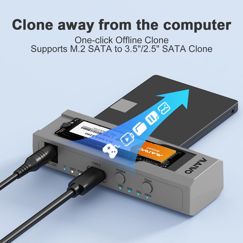 MAIWO M.2 SATA to 2.5'' 3.5''SATA Enclosure with Offline Clone, M.2 B+M Key to 3.5inch HDD Cloner, USB-C Type-C Max 5Gbps Standalone Clone Duplicator MAIWO-K10635S