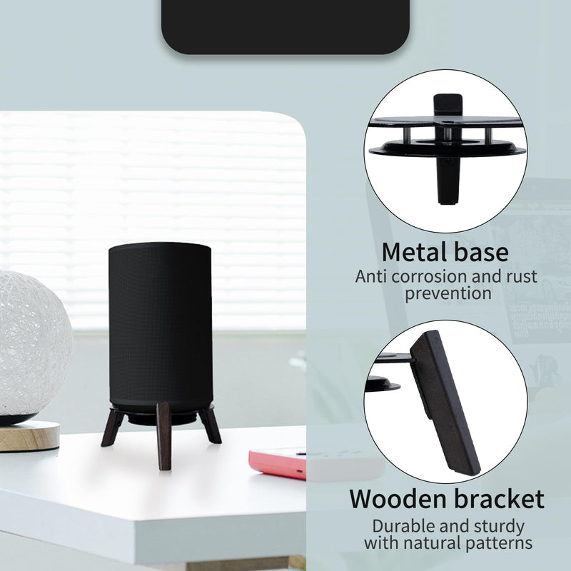 shinar Real Wood Desktop Speaker Stands,Table Desk Stand Compatible for Sonos Era 100 with Cable Management Table Wooden Mount Holder for sonos 100 (Black) Black
