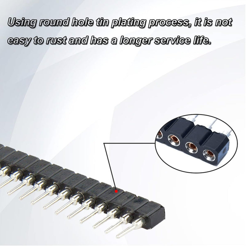 2.54mm pin Header Socket Round 0.1 inch 40Pin Female Socket Single Row Straight Female tinned Pin Header Strip Connector for DIY Circuit Making Welding,20 pcs
