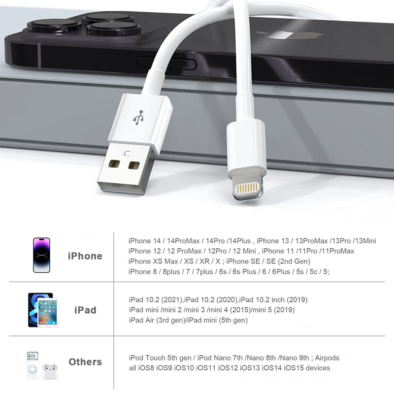 [AUSTRALIA] - iPhone Charger, 5Pack(6/6/6/10/10FT) [Apple MFi Certified] Apple Charging Cables Lightning Cable Fast iPhone Charging Cord for iPhone 14/13/12/11/11Pro/11Max/ X/XS/XR/XS 6/6/6/10/10FT 