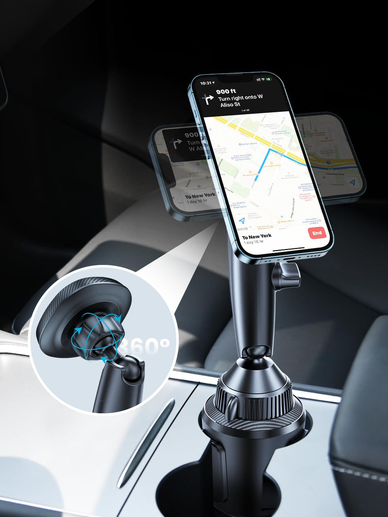 EXELIQ Magnetic Cup Holder Phone Cradle for Magsafe, Flexible Tri-Pivot Arm | Powerful N54 Magnet Cup Phone Holder for Car Tesla Truck SUV, Compatible with iPhone 17 16 15 14 13 12, Samsung [Not Charger]