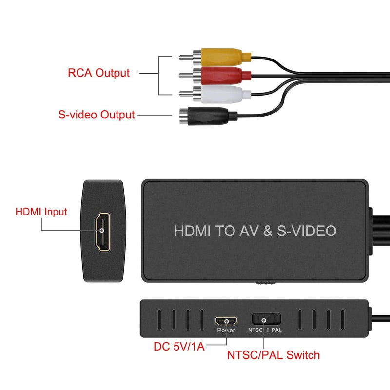 [AUSTRALIA] - HDMI to RCA and S-Video Converter, Audio Video Converter Adapter Support 720P/1080p for Roku/Xbox/Blu-ray/DVD/ PS3/ Laptop/TV/Projector etc. HDMI to S-Video Converter 