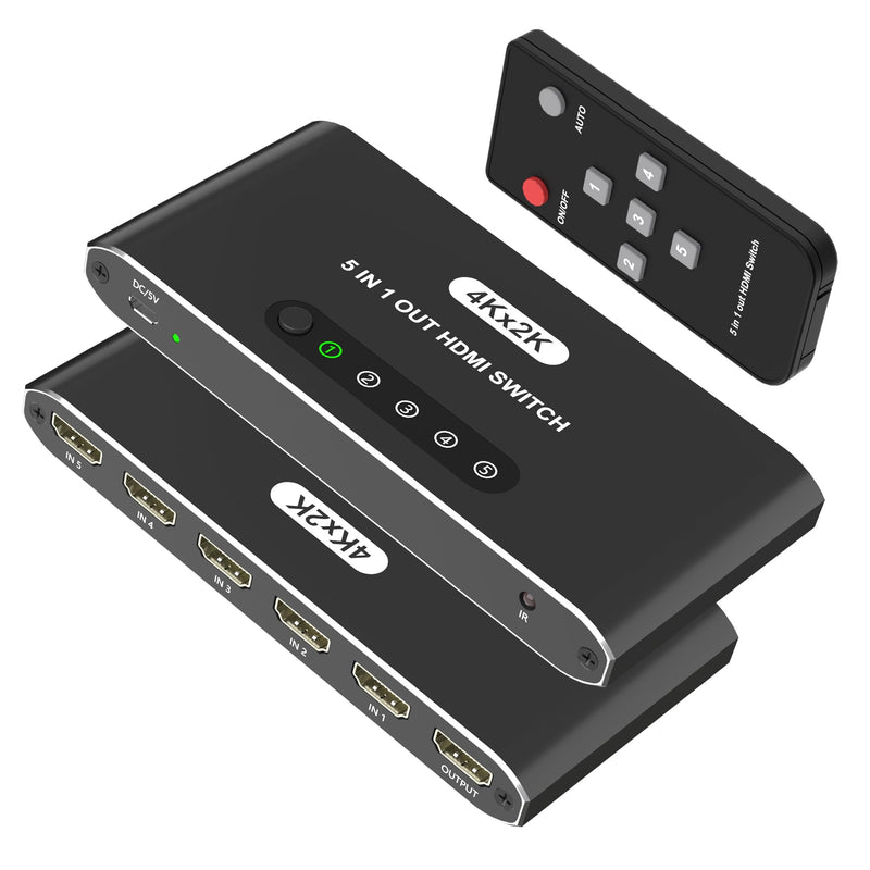 [AUSTRALIA] - 5 in 1 HDMI Switch with Remote 4K, 5 Port HDMI Switcher, HDMI Selector Splitter Box with LED Indicators, Game Switcher Hub with USB Powered for PS5 Xbox Fire Stick Roku TV Monitor 