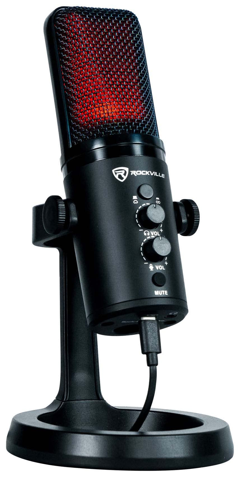 Rockville Rock-Stream PRO Dual Pattern USB Microphone, 24-Bit/192kHz, Cardioid/Bi-Directional, LED Clipping Indicator, Headphone Monitoring, for Gaming, Streaming, Podcasting