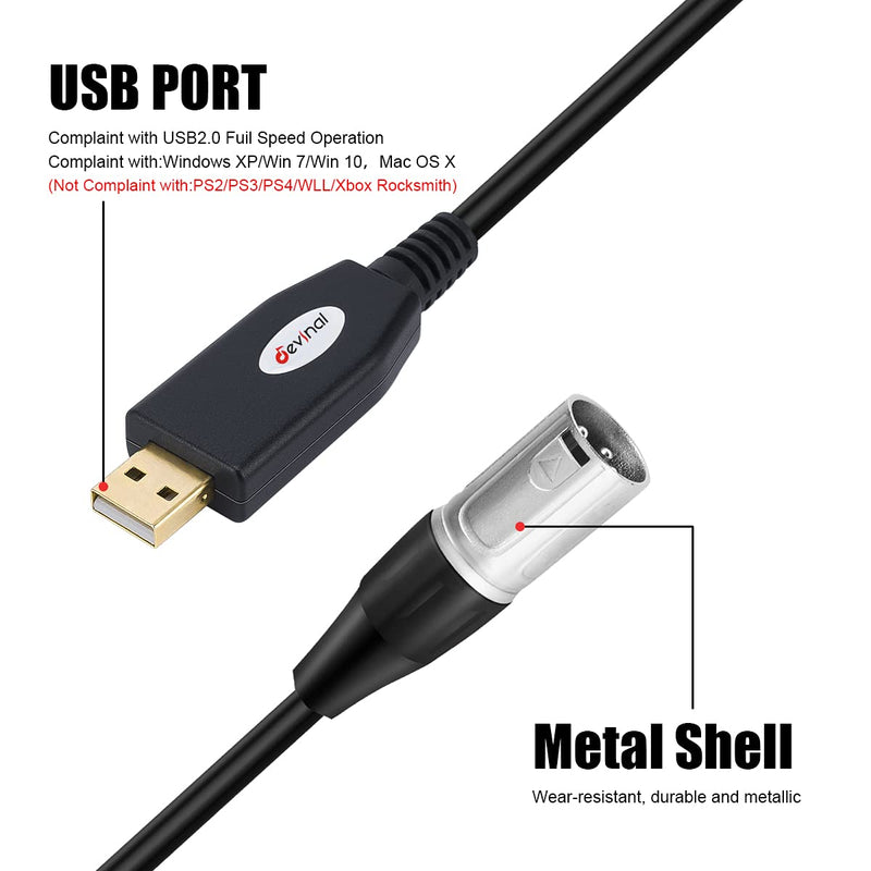 Devinal USB to XLR Audio Cable, USB-A to Dual XLR Male Output Cord, PC to Stereo Audio Cable Converter for Amplifier, Speaker, etc 10Ft USB to Dual XLR