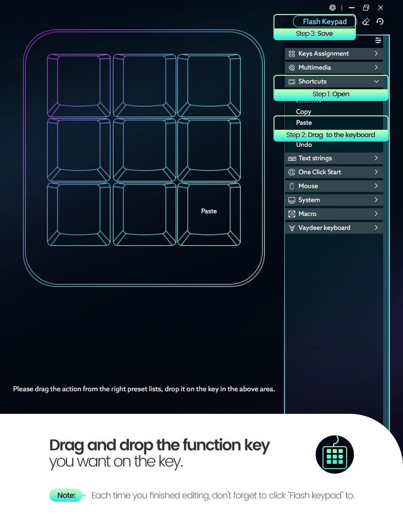 VAYDEER One-Handed Mechanical Keyboard Support NKRO, Hotkeys, One-Click Start,9 Fully Programmable Keys with Floating Window and Macro Multifunctional Keypad Compatible with iOS,Windows