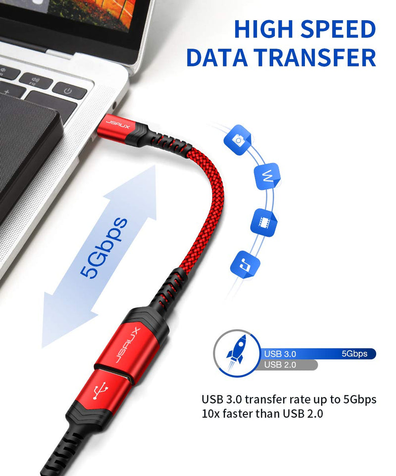 USB C to USB Adapter, JSAUX [0.5ft 2 Pack] Type C 3.0 OTG Cable On The Go Type C Male to USB A Female Adapter Compatible with MacBook Pro 2018 2017,Samsung Galaxy S20 S20+ Ultra S8 S9 Note 10 -Red Red