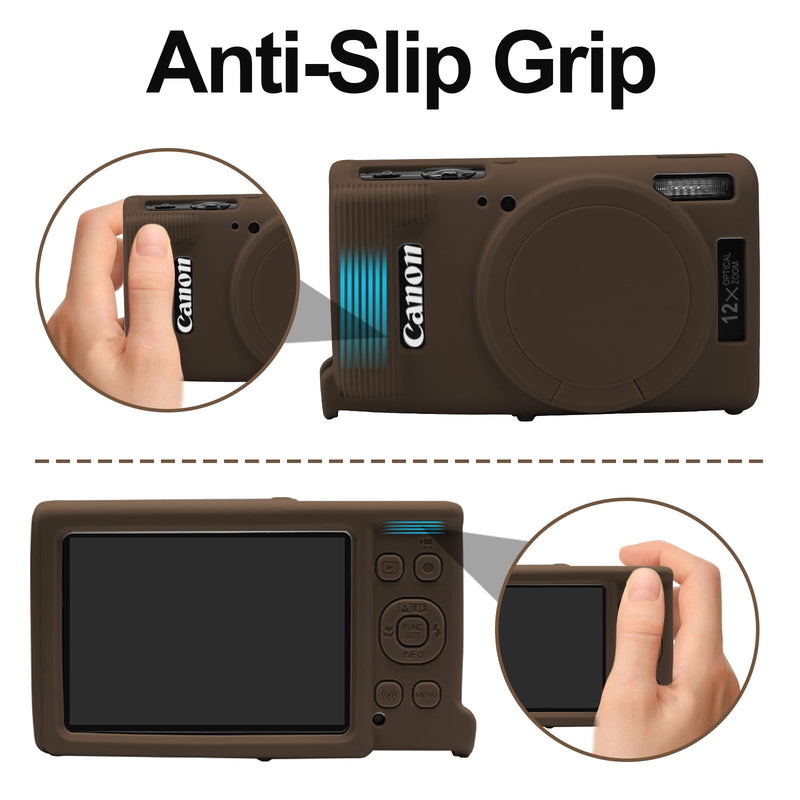 [AUSTRALIA] - Easy Hood Case for Canon PowerShot IXY 650/ELPH 360 Camera, Soft Silicone Camera Cover with Removable Lens Cap, Slim Fit Anti-Scratch Carrying Protective Case Camera Body Skin Sleeve(Brown) Brown 