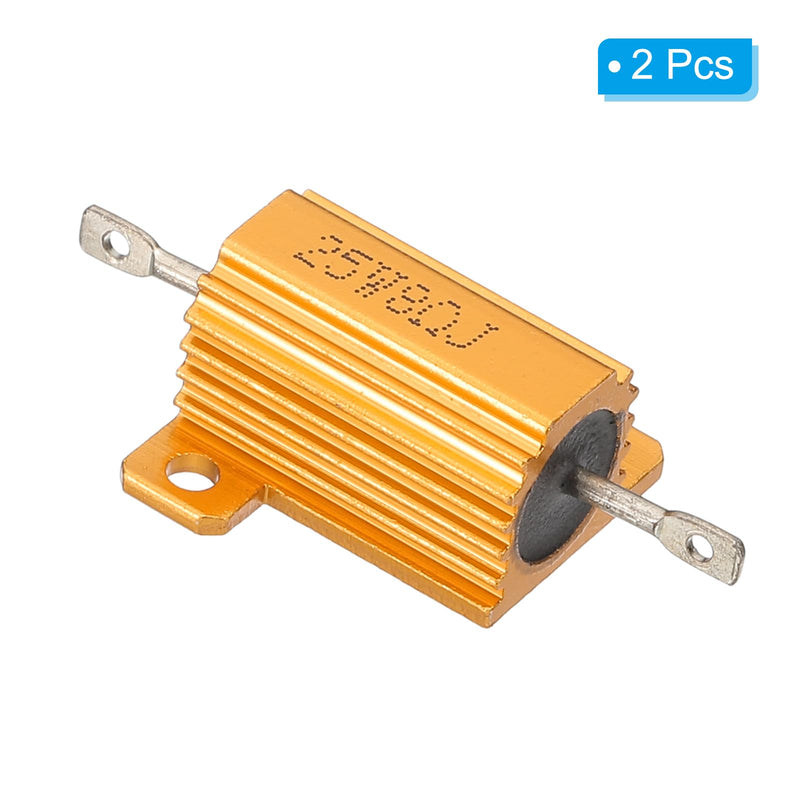 PATIKIL 25W 8 Ohm Aluminum Shell Resistor, 2 Pack Aluminum Housing Resistor Housed Case Wirewound Resistors Screw Tap Power Resistor 5% Tolerance, Golden