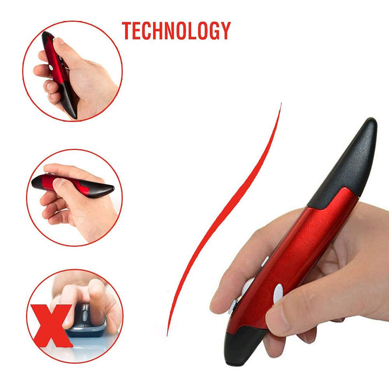 Wireless Optical Pocket Pen Mouse, Lychee 2.4GHZ USB Wireless Optical Pen Mouse 800/1200/1600 DPI Adjustable Handwriting Mini Air Mouse Mice for PC Laptop Notebook Computer Mac (Red) Red