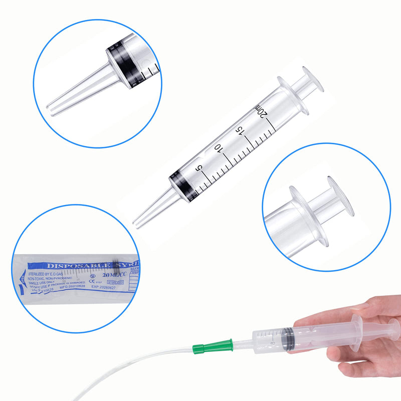 Cuyacili Pack of 4 20 ml Large Plastic Syringe without Needle Syringe Transparent Plastic Tubes with Hose PVC Scale Dosing Syringe for Scientific Labs Measuring Liquids Animal Feeding 20ml