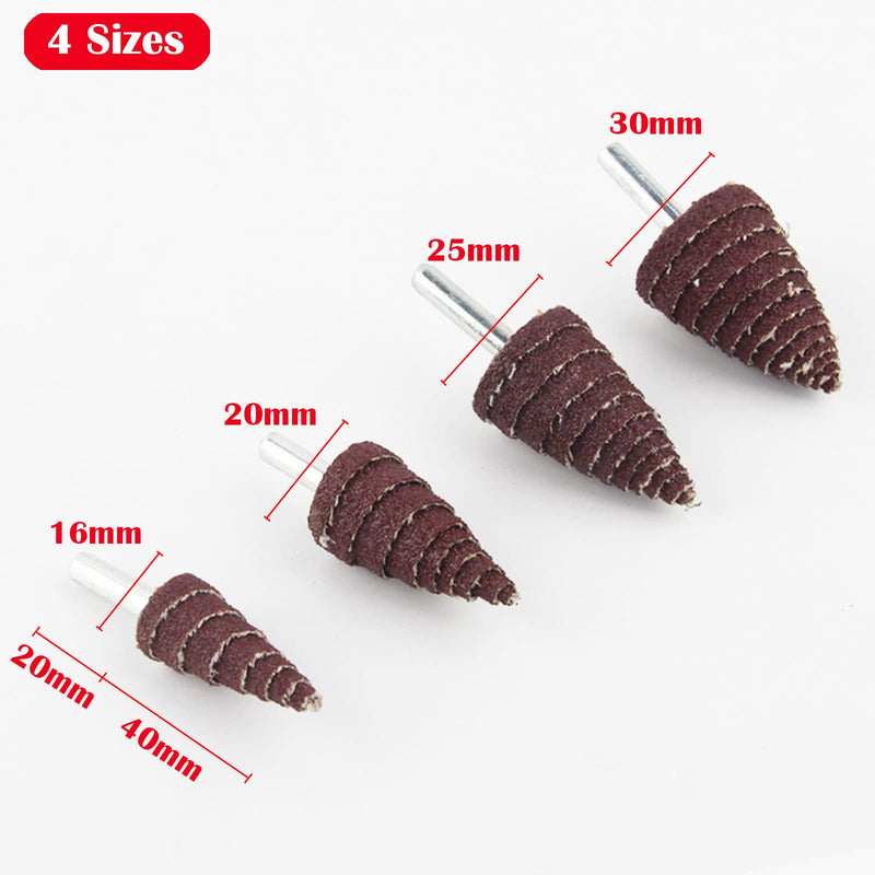20 Pieces 4 Sizes Conical Grinding Heads with 6mm Universal Shank Spiral Grinding Head for Metal Wood Grinding