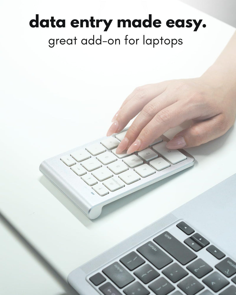 Macally Bluetooth Number Pad for Laptop - Wireless Numeric Keypad - 22 Key Numeric Keypad for Data Entry, Numpad Compatible with Mac, iMac, MacBook, iPad, iPhone, iOS, Laptop, PC, Android - Silver