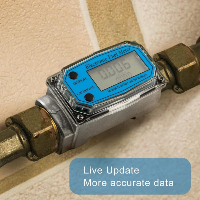 Jadeshay Flow Meter for Turbines, Mini Digital Flow Meter 1 Inch NPT Thread Flow Meter for Fuel 15-120L 1 Inch (Blue-LW-25) Blue