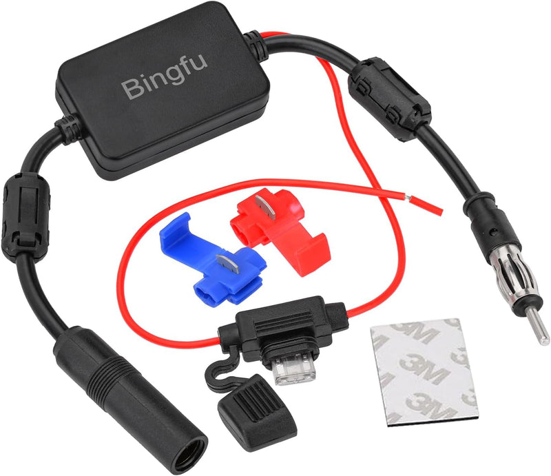 Antenna Amplifier, Signal Booster Universal 12V Car FM AM Radio Antenna Signal Reception Amplifier Booster High Gain Low Noise HD 25dB