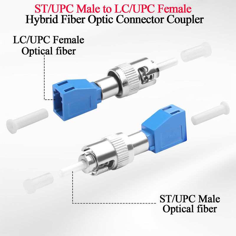 QIANRENON ST Male to LC Female Hybrid Fiber Optic Converter SM 9/125μm ST/UPC Male to LC/UPC Female Single Mode Fiber Optic Adapter Coupler for Red Light Pen Optical Power Meter Patch Cord Pigtail
