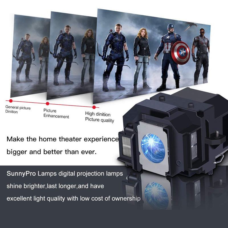 SunnyPro ELPLP58 Projector lamp V13H010L58 for Epson Powerlite HC 705HD Powerlite Presenter Powerlite S10+ Powerlite S7 Powerlite S8 Powerlite S8+ Powerlite S9 Powerlite W7 Powerlite X9