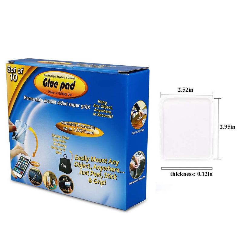 Sticky Gel Pads (10 Pack), As Seen On TV Removable Traceless Gripping Pad Washable Reusable Anti Slip Pad for Car Dashboard Office Home Stick Anything Anywhere, Clear