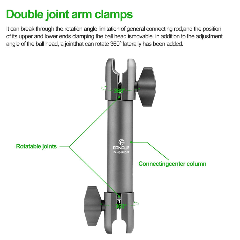 FANAUE Aluminum Double Socket Arm for 20mm Ball Mounts