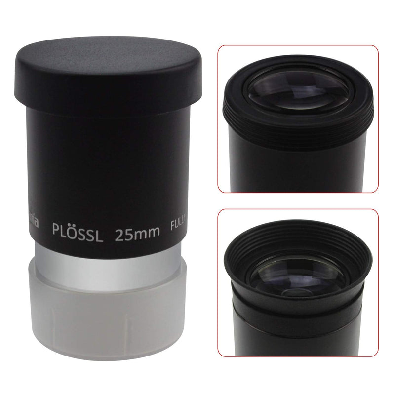 Astromania 1.25" 25mm Plossl Telescope Eyepiece - 4-Element Plossl Design - Threaded for Standard 1.25inch Astronomy Filters