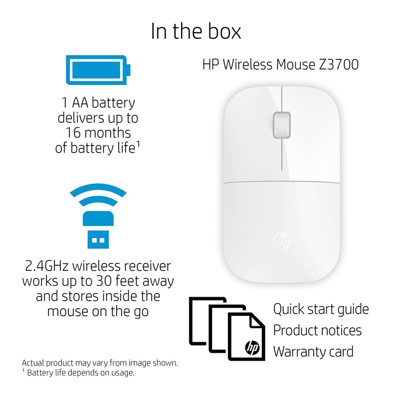 HP Z3700 White Wireless Mouse RF Optical 1200DPI Ambidextrou unique