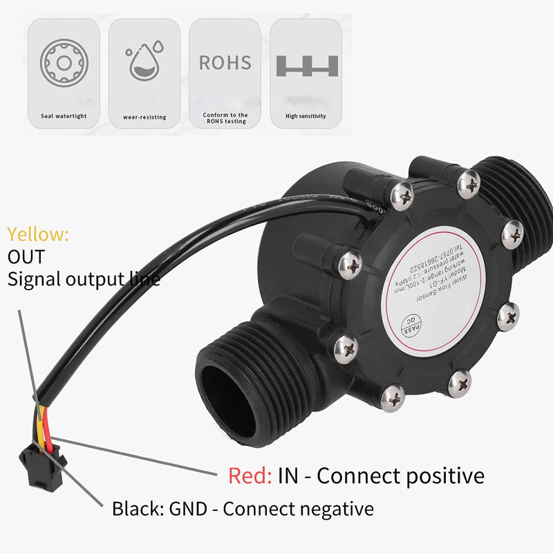 G1 Water Flow Sensor, Water Flow Meter Hall Meter, 1-100L/min Flow Meter, Water Flow Hall Sensor for Central Air Conditioning, Swimming Pool etc, Unknown