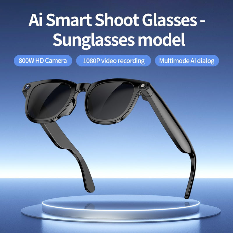 AI Smart Bluetooth Glasses with 8MP Camera for Men Women, Real-Time Translation, Black, Built-in AI Voice Assistant, Music Control, Photo Video Recording, Summer/Beach Essential