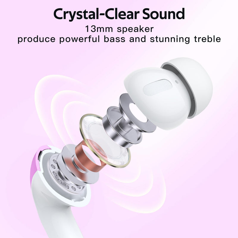TAGRY 2 Sets X08 Ocean Blue and Sunset Pink Bluetooth Headphones True Wireless Earbuds 60H Playback Ear Buds with Wireless Charging Case in-Ear Earbuds with Mic