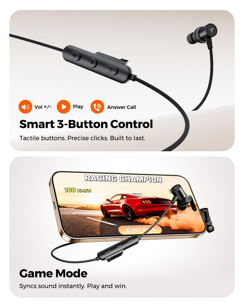 truefree HD-100 Wireless Earbuds, Bluetooth 6.0 Neckband Headphones | Magnetic Earphones, 11mm Driver Spatial Audio, Multipoint Connection, 20 Hours of Battery Life, IP67 Waterproof for Sports