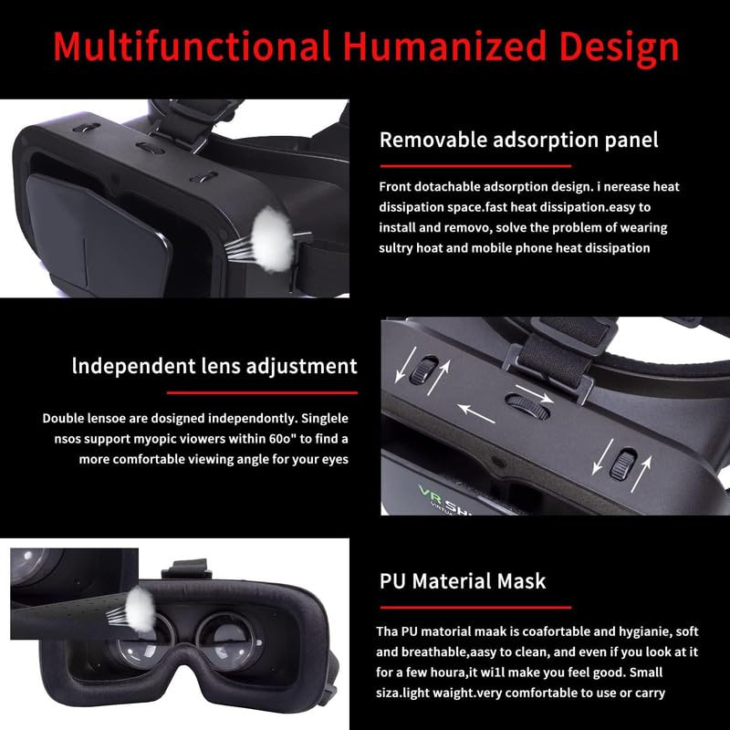 ( GREAT INDIAN DEAL with 15 YEARS WARRANTY ) 3D VR Glasses Giant Screen VR Headset (4.7-7 on Cellphone) Video Game Movies 3m to show 1050" Screen 360 Degree Panoramic for all smartphones