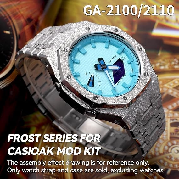 BMT GA2100 Watch Band Case Mod Kit, Stainless Steel Strap Bezel Replacement Accessories Frosted Surface Compatible with Men's Watches G-Shock GA-2100/GA-2110/GA-B2100 Frost Silver